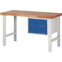 TECWERK Établi série BK 650 L1500xP700xH790-1140mm Hêtre gris clair / bleu gentiane 2 tiroirs