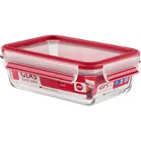 EMSA Boîte de conservation CLIP & CLOSE verre, 0,70 litre avec joint rouge, rectangulaire, verre borosilicaté, 420 degrés - 1 pièce (516244)