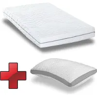 Sleezzze Matelas ergonomique 140x200 cm 7 zones Supportho Premium, hauteur 18 cm, degré de fermeté H2/H3 + oreiller Supportho effet gel 40 x 80 cm