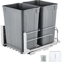 Vevor Poubelle Coulissante sous Évier et sous Plan 2x32,8 L, Collecteur de Déchets avec Système Coulissant en Métal à Fermeture Douce, Système de Tri Sélectif Placard Meuble Bas, Cuisine, Gris