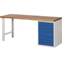 TECWERK Etabli série BK 650 L2000xP700xH840mm Hêtre gris clair / bleu gentiane 6 tiroirs