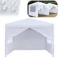 LZQ 2,5x2,5m Pavillon pliable avec 4 parois latérales, pavillon de jardin, étanche, protection UV, tente de réception, sac inclus, blanc
