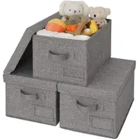 OEM Boîtes de rangement avec couvercle, ensemble de 3 pièces, gris foncé, paniers de rangement pliables, en tissu