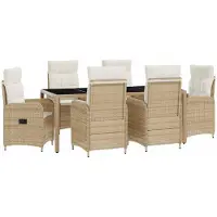 Syfax Ensemble de repas extérieur 7 pcs Beige et blanc crème