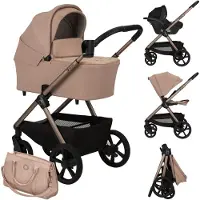 Lionelo Poussette Carmine 3 en 1 avec siège auto i-Size, nacelle et poussette canne, roues GravelTech, suspension, UPF 50+, beige