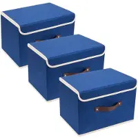 OEM Trois bacs de rangement pliables avec couvercle, en tissu, avec tige de lavage, bleu classique, 38 x 25 x 25 cm