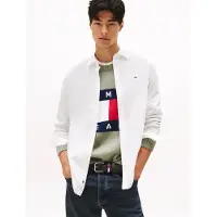 Tommy Hilfiger pour homme. DM0DM22026 Chemise en popeline avec logo brodé blanc (M), Casuel, Coton, Manche longue