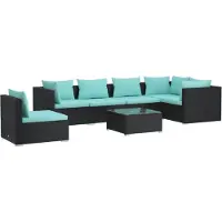 Syfax Salon de jardin 7 pcs avec coussins Résine tressée Noir