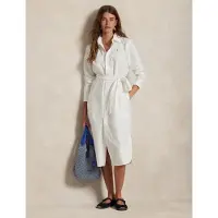 Ralph Lauren pour femme. 211928804001 Robe chemise en coton avec ceinture blanche (32), Casuel, Manche longue