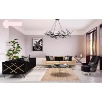 AEA Ensemble Canapé Noir Canapé 3+3+1 places Fauteuil Meuble Design Elégant Métal Velours