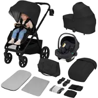 Lionelo Poussette Carmine 3 en 1 avec siège auto i-Size, nacelle et poussette canne, roues GravelTech, suspension, UPF 50+, noir