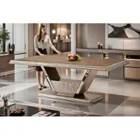 AEA Table à manger au design moderne, avec des touches de bois et de métal doré
