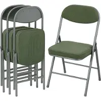 HOMCOM Lot de 4 chaises pliantes chaises de salle à manger portables intérieur avec assises et dossiers rembourrés en velours côtelé et cadre en acier, charge jusqu'à 120 kg, vert