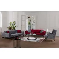 AEA Ensemble de canapés 331 Assise Coussin Canapé Salon Canapé Meubles Rouge Gris