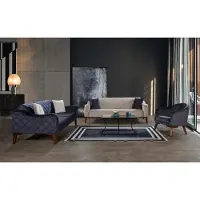 AEA Salon Canapé 3+3+1 Ensemble de canapés bleus Fauteuils textiles