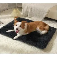 OEM Grand panier pour chien gris foncé, rembourré de peluche moelleuse et homogène, avec fond antidérapant, 80 x 55 cm.