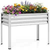 Costway Jardinière surélevée en métal , jusqu'à 80 kg, bac de culture avec trous de drainage, pour légumes, fruits, fleurs et herbes aromatiques, 112 x 55 x 81 cm (argent)
