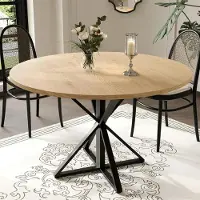 StarTech.com Table de salle à manger - Table ronde - Diamètre 120 cm - Pour 4 personnes - Plateau en bois - Piètement métallique massif - Style moderne et minimaliste - Bois naturel