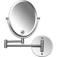 OEM Miroir mural extensible pour le maquillage - Double face, grossissement 5x - Rotation à 360° - Bras rétractable de 33 cm - Forme ovale, 17 x 22 cm, surface polie
