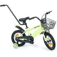 Thunder Vélo enfant 14 pouces avec roulettes lumineuses, barre de poussée et panier – pour enfants 3–6 ans