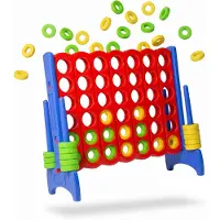 Relaxdays Puissance 4 XXL, pour l'extérieur, enfants et adultes, dimensions : 110 x 120 x 55 cm, aligner quatre pièces, plastique, rouge/bleu