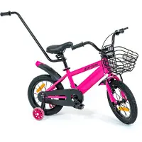 Thunder Vélo enfant 14 pouces avec petites roues lumineuses, poignée de guidage et panier – pour enfants de 3 à 6 ans