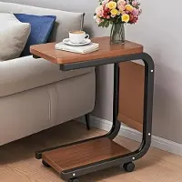 StarTech.com Table d'appoint à roulettes - Table de canapé et table de chevet - Avec sac de rangement - Acier inoxydable - Rectangulaire - Style rétro moderne - Marron