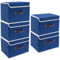 OEM Boîte de rangement avec couvercle, pliable, lavable, en tissu, 38 x 25 x 25 cm, lot de 5, bleu classique