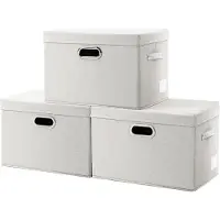 OEM Boîte de rangement en trois parties avec couvercle, barre de support, poignée, système de superposition, organisateur, couleur beige, dimensions : 43 x 30 x 30 cm