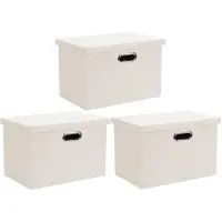 OEM Boîte de rangement avec couvercle, pliable, beige, grande (44 x 31 x 29 cm), lot de 3