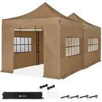 Vonroc Tente de réception - 6 x 3 m - Tente de réception Premium Easy-Up | Ensemble comprenant 2 tentes, des parois latérales et un kit de raccordement - Beige