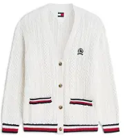 Tommy Hilfiger Cardigan 'Global Stripe Oversized Cable' rouge / noir / blanc