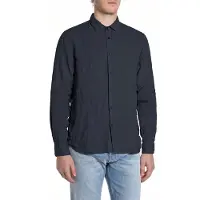 Replay pour homme. M4159.000.81388B Chemise en lin Regular Fit navy (XL), Casuel, Manche longue, Marine