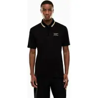 EA7 pour homme. 7M001333_AF13739 Polo tricoté Label premium noir (L), Casuel, Coton, Manche courte