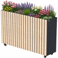 Zelsius Bordure de jardin surélevée , en acier galvanisé avec roulettes, dimensions 120 x 30 x 80 cm, couleur anthracite RAL 7016, imitation bois