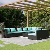 Prolenta Maison Exclusive - Salon de jardin 9 pièces avec coussins, polyrotin noir