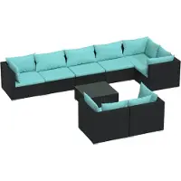 Syfax Salon de jardin 9 pcs avec coussins Noir Résine tressée