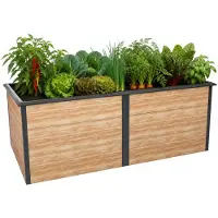 Zelsius Jardinière surélevée en acier galvanisé 200 x 100 x 77 cm, anthracite RAL 7016 aspect bois de chêne, bac à fleurs, potager