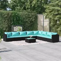 Prolenta Maison Exclusive - Ensemble de salon de jardin 9 pièces avec coussins en rotin synthétique noir