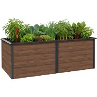 Zelsius Jardinière surélevée en acier galvanisé 200 x 100 x 77 cm, anthracite RAL 7016, aspect bois de noyer, bac à plantes
