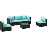 Syfax Salon de jardin 6 pcs avec coussins Résine tressée Noir