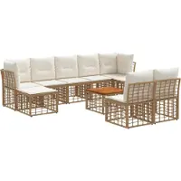 vidaXL Ensemble de canapés d'extérieur , 10 pièces, couleur naturelle et blanc crème, en polyester
