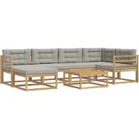 vidaXL Ensemble de salon de jardin 7 pièces, blanc et gris clair