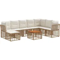 vidaXL Ensemble de canapés d'extérieur , 9 pièces, polyester naturel et blanc crème