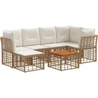 vidaXL Ensemble de canapés d'extérieur , 7 pièces, polyester naturel et blanc crème