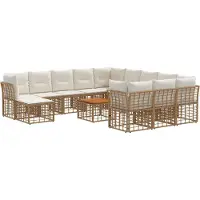 vidaXL Ensemble de canapés d'extérieur , 13 pièces, couleur naturel et blanc crème, en polyester