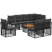 vidaXL Ensemble de canapés d'extérieur , 9 pièces, polyester noir et gris foncé