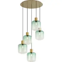 QAZQA Suspension Chic Hôtel Laiton avec Verre Bleu et Vert 5 Lumières - Qara