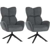 Mendler Lot de 2 chaises de salle à manger HWC-Q54, chaises relax, chaises lounge, chaises rembourrées, pivotantes, structure métallique, Velours (320 g/m²) gris foncé