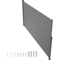 SucceBuy Auvent latéral rétractable , 200 x 298 cm : brise-vue d'extérieur, cloison imperméable et pare-vent en polyester 180 g pour terrasse, jardin ou balcon, gris